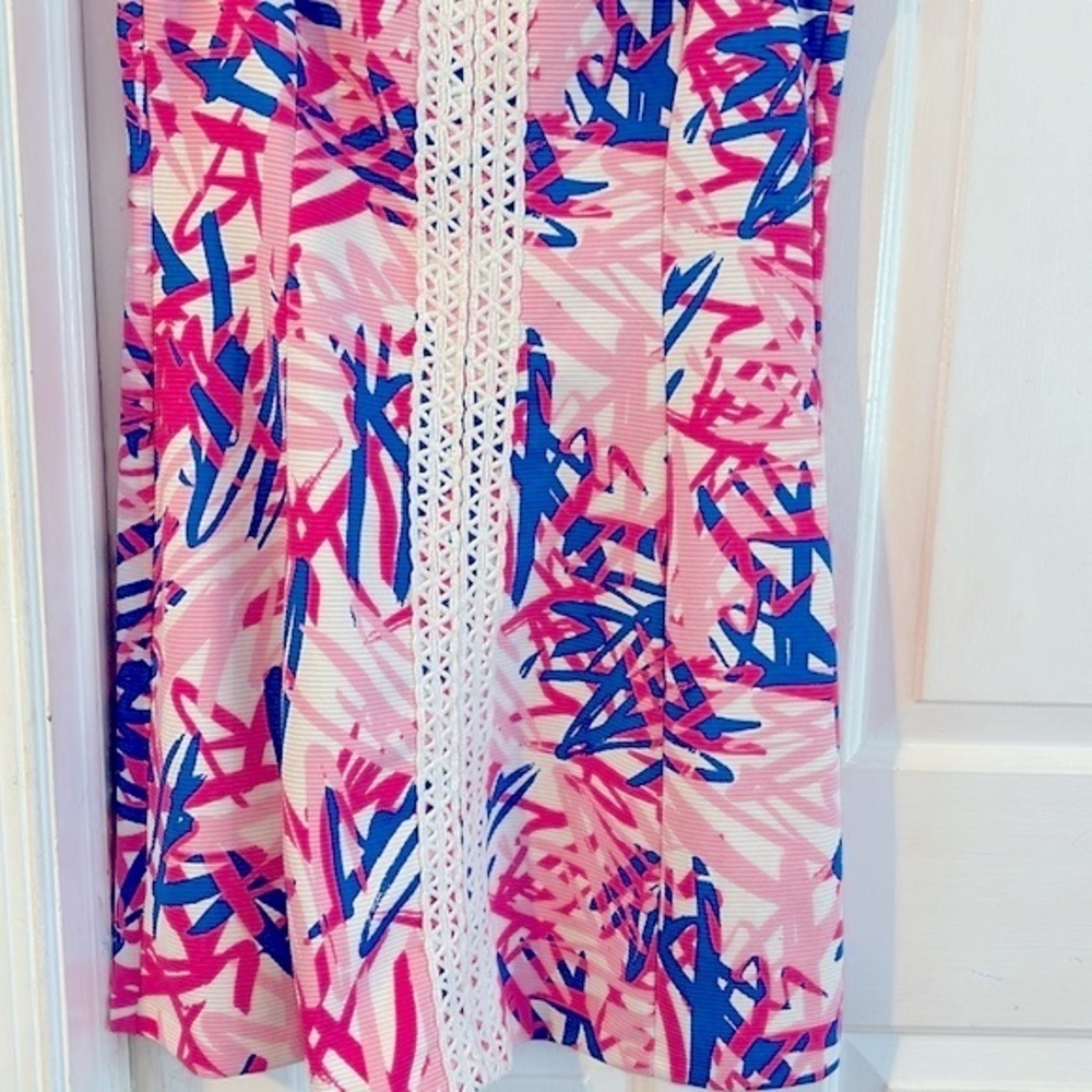 Women’s Taylor Pink Tropical Preppy Shift Crochet Print Mini Dress Size 10 - Picture 4 of 11